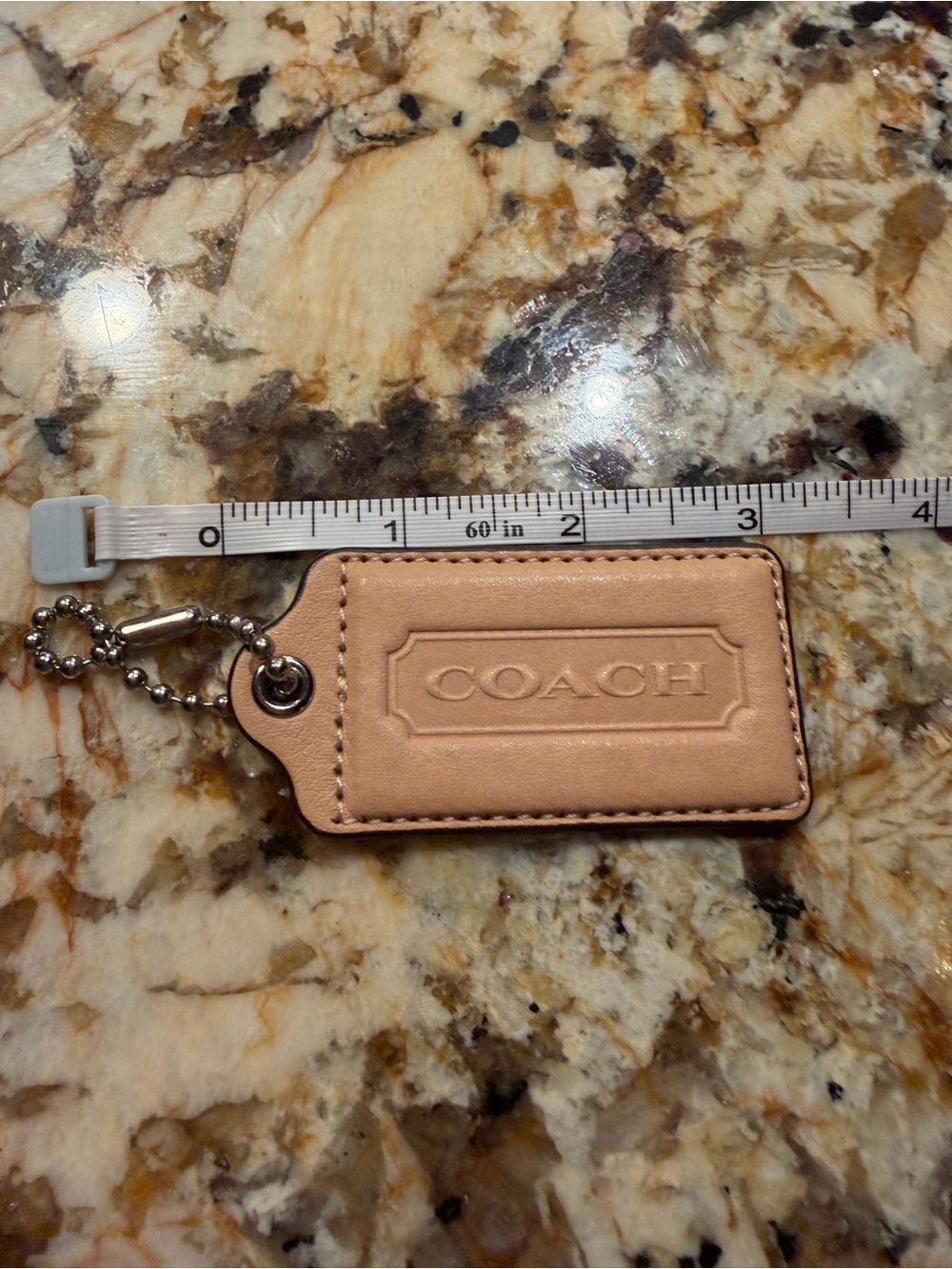 COACH Leather Key Tag in Nude Beige Medium Size 3”